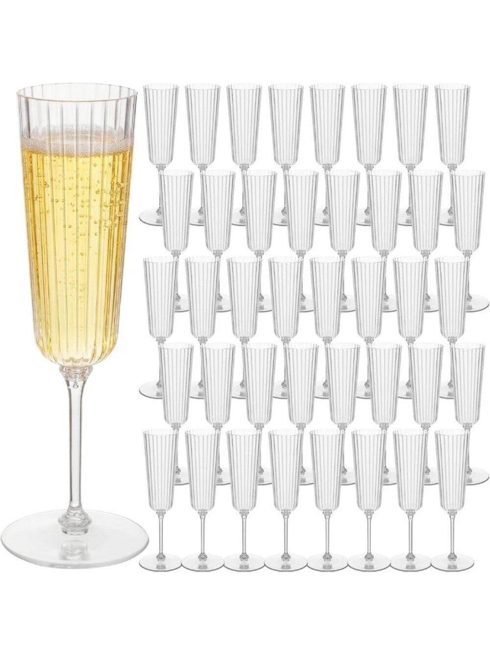 48 Pcs Clear Plastic Ribbed Champagne Flutes - 6.4 oz Party Drinkware Set